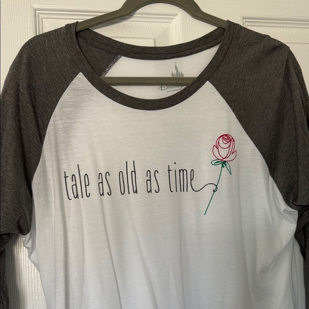 Disney 'Tale as Old as Time' Rose Raglan Shirt - Gray and White